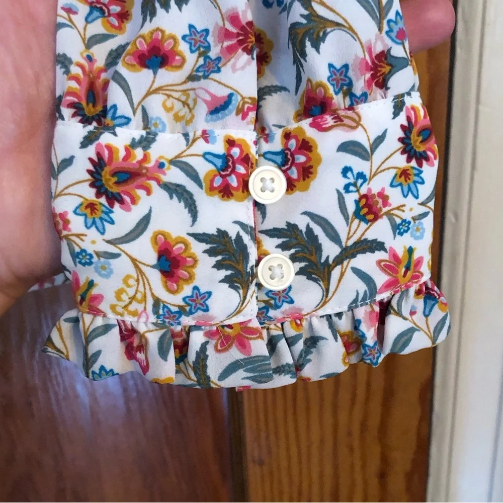 LOFT Floral Puff Sleeve LS Blouse L